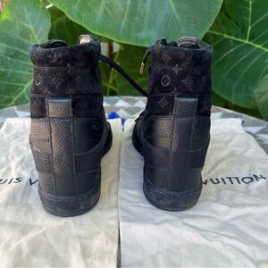 Louis Vuitton 38.5 cliff wedges high top leather monogram logo sneakers